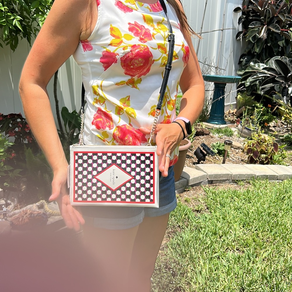 Kate Spade rare Crossbody bag 9 x 6 lucky draw white with orange black&purple - Picture 4 of 9